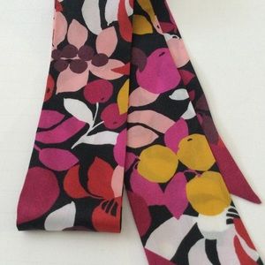 KATE SPADE SILK SKINNY SILK SCARF FRUIT FOLIAGE PATTERN NWOT